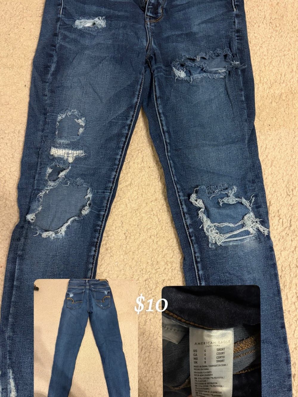 American Eagle Outfitters Distressed Dark Blue Ripped Jegging